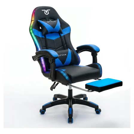 Silla Gamer Pc Dyvan Gr10 Ergonomica Reclinable Luces Led Azul Cuero Sint&eacute;tico