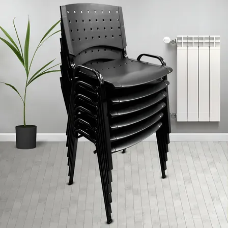 Silla Lisy Apilable Fija Pl&aacute;stica Oficina Reforzada Pack X6 Super Fuertes Mobilarg Color Negro