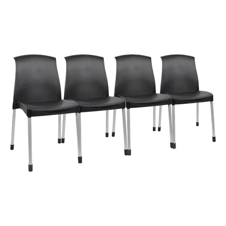 Silla Pl&aacute;stica Apilable X 4 Unidades Reforzada Patas De Ca&ntilde;o Galana Malba Color Negro Para Tu Casa