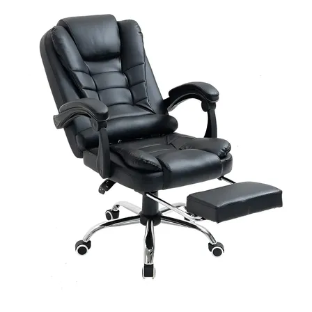 Silla Sillon Gerencial Ejecutiva De Escritorio Oficina Reclinable Giratoria Con Apoya Pies Cuero Sintetico Color Negro