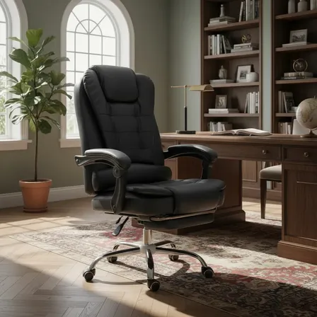 Silla Sillon Oficina Ejecutivo Escritorio Gerencial Pc Negro Cuero Sint&eacute;tico