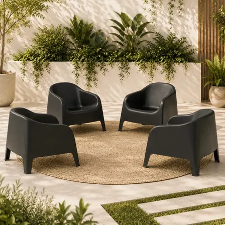 Sillon Plastico Exterior Skarpo X4 Apilables De Jardin Gardenlife Color Negro