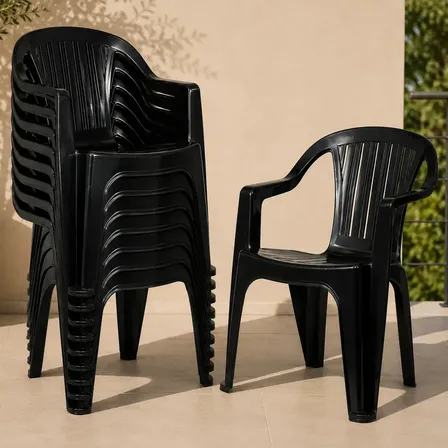 Sillon Silla Plastica Apilable Jardin X10 Titan Reforzada Color Negro Gardenlife