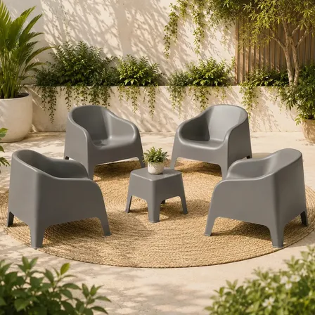 Sillon Skarpo Apilable X4 Jardin Exterior + Mesa Sunset Color Grafito Gardenlife