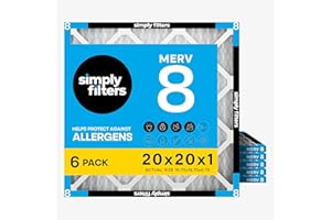 Simply 20x20x1 Air Filter, Merv 8, MPR 600, 6 Pack, Furnace Air Filter for HVAC (Actual Size: 19.75"x19.75"x0.75") DUST, Pet, & Allergy Control