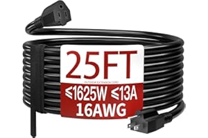 Skrizcable 16/3 25 FT Outdoor Extension Cord Waterproof, Weatherproof & Flame Retardant Black 3 Prong Power Cord Outside for Lawn & Garden, 13 Amps 1625 Watts 125 VAC 16AWG SJTW, ETL Listed