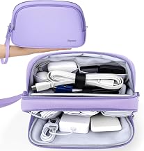 Skycase Travel Cable Organizer - Lightweight Water Resistant Dual-Layer Tech Pouch with Wrist Strap 9 Compartments Electronic Organizer Travel Case for Charger Cord Hard Drive,Medium,Blue
