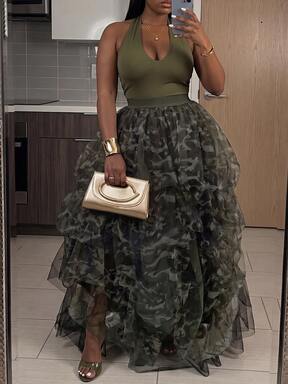 Slaydiva  New Elegant Sexy Mesh High Waist Exaggerated Party Skirt High Slit Puff Skirt Women's Tulle Ballet Skirt Long Skirt Floor Length A-Line Puff Mesh Skirt Layered High Waist Slit Princess Skirt Plus Size Skirt $38.69 #EleganceDefined