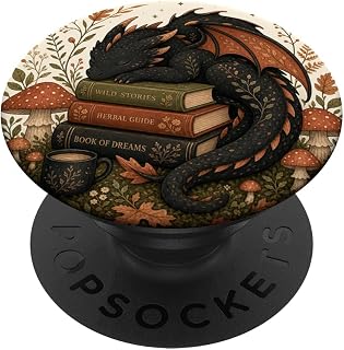 Sleeping Black Dragon Books Mushroom Cottagecore Boho Fall PopSockets Adhesive PopGrip