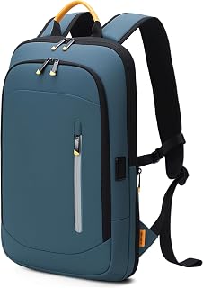 Slim Laptop Backpack for Men, 15.6 Inch Expandable Business Travel Backpack with USB Charging Port, Lightweight Work Computer Bag, 600D Waterproof Durable Backpack, Hazy Blue
