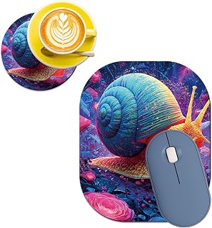 Small Mouse Pad 6 x 7 Inch,Mini Mouse Pad with Non-Slip Rubber Base,Waterproof Compact Mouse Mat for Laptop Computer Wireless Mouse Keyboard Home Office,Neon Snail in Fantasy Garden