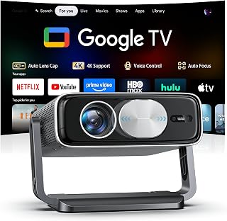 Smart 4K Projector [Bundled with Google TV Stick] with WiFi and Bluetooth, 3000ANSI, Auto Lens Cap, Portable Outdoor Movie Projector with Built-in Apps Auto Focus for Ceiling/Home Theater/Bedroom