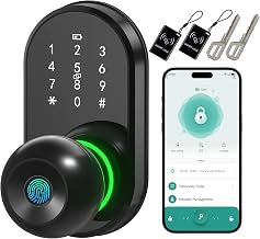 Smart Door Lock Knob Fingerprint Keypad Keyless Entry Lock for Front Door | Touchscreen Keypad, Electronic Digital Code for Front Door, App Remote Control, Easy Installation