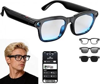 Smart Glasses with Camera, 4K HD Video, 1080P Video Recording & Photo Capture, Open-Ear Bluetooth Audio, AI Translation & Voice Assistant, Dual Lens Wearable Sunglasses for Travel Sports