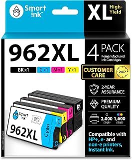 Smart Ink Remanufactured Ink Cartridges Replacement for HP 962XL 962 XL Combo Pack (962XL Black, Cyan, Magenta, Yellow) to use with OfficeJet Pro 9015e 9018e 9025e 9012e 9015 9010 9012 9018 9020 9025