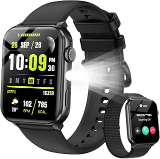 Smart Watch for Men Women with Flashlight/2 Straps/Heart Rate/Sleep Monitor