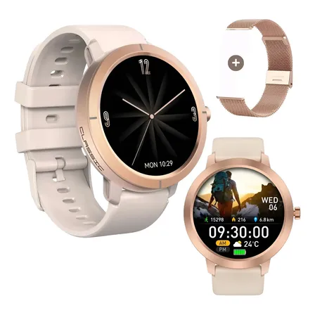 Smartwatch Reloj Inteligente Mujer Sumergible 50m Dm76 Gps Beige Gold