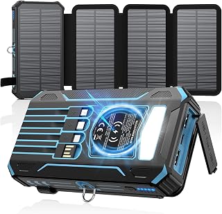SOARAISE Solar Power Bank 48000mAh Wireless Battery Pack with 4 Cables