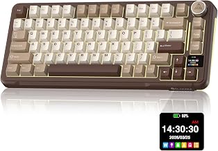 SOLAKAKA A75 PRO 75% Wireless Mechanical Keyboard with Screen and Knob, Tri-Mode Hot Swappable Gaming Keyboard, RGB Backlit Gasket Creamy Pre-lubed PBT Computer Keyboard for PC/Mac/Win,Brown