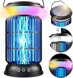 Solar Bug Zapper Outdoor Rechargeable Mosquito Zapper with Cordless Solar Power, Long Runtime Battery, Ip66 Waterproof Portable Fly Zapper for Garden Camping Travel Home