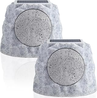 Solar Rock Speakers Outdoor Water-Resistant Solar Powered Rock Speaker with Lights RGB and TWS Pair for Patio Outside Garden BBQ Deck