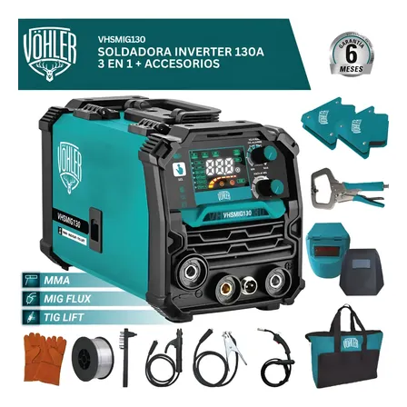 Soldadora Inverter 130a 3en1 Mma Mig Flux Tig Lift + Acc Azul Petr&oacute;leo