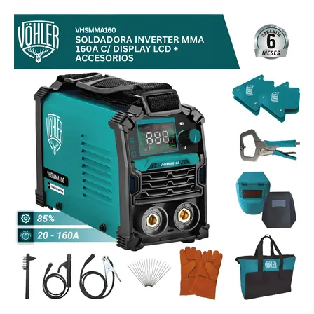 Soldadora Inverter 160a Mma Display Lcd V&ouml;hler + Accesorios Azul Petr&oacute;leo