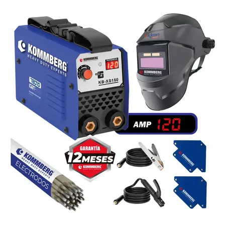 Soldadora Inverter KB-XS 150 + M&aacute;scara fotosensible Kommberg + 2 Escuadras Magn&eacute;ticas + Electrodos