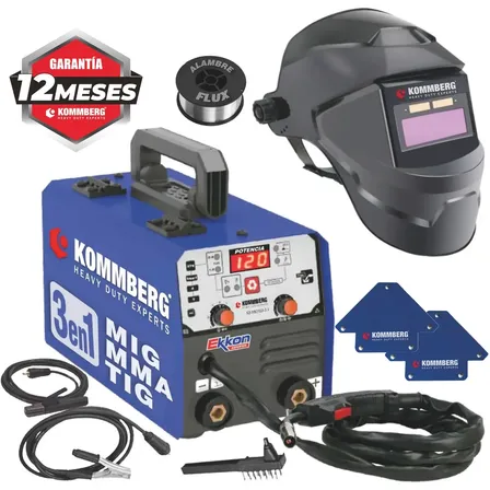 Soldadora Mig Flux 120 Amp Kommberg 3 En 1 Tig Mma C/alambre Azul/negro