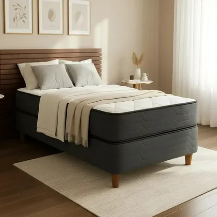 Sommier Y Coch&oacute;n 1 Plaza Y Media Multiflex Sol Espuma 90x190cm Color Blanco Con Gris