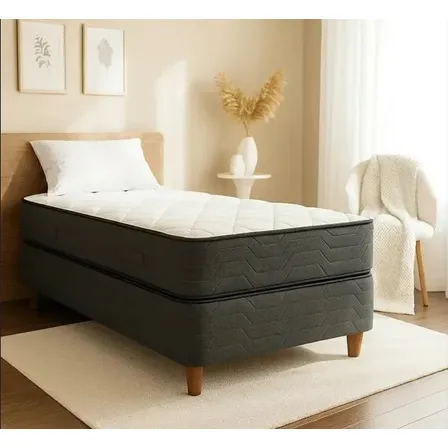 Sommier Y Colch&oacute;n 1 Plaza y Media Multiflex Sol Eclipse 100x190 Color Gris + Almohada