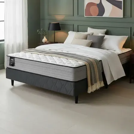 Sommier Y Colchon 2 Plazas (140x190) Sealy Linen Somun Color Gris