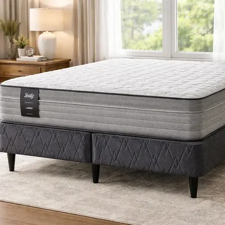 Sommier Y Colch&oacute;n Queen (160x200) Sealy Linen Somuni Gris