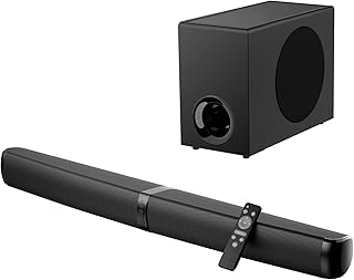 Sound Bar with Subwoofer, Soundbar for TV Speaker Sonicwave 2.1 CH 120W Detachable 2-in-1 Home Audio System with DSP Bluetooth 5.3 Soundbar, ARC/Optical/AUX for Movies Music Gaming