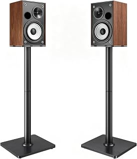 Speaker Stands Pair, 30" Fixed Height, 55lbs Weight Capacity,Wooden Base | 55lbs Weight Capacity, 11.8" Base, Cable Management, Freestanding Speaker Floor Stand for Surround Sound,Wooden Base