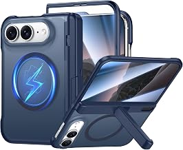 SPIDERCASE Magnetic for iPhone Duo Case, with Stand, Blue | Built-in [Screen Protector] [Stable Kickstand] [Hinge Protection][Compatible with MagSafe]Full Body Protective Phone Case