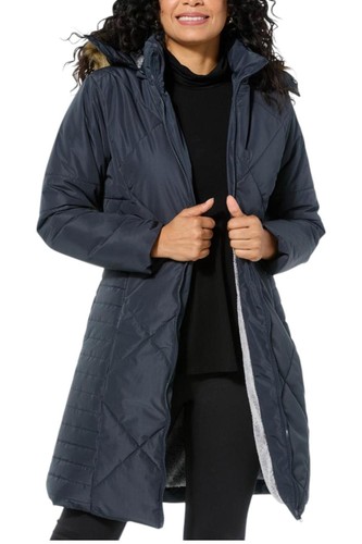 Sporto Daisy Women's Water-Resistant Quilted Long Coat Black