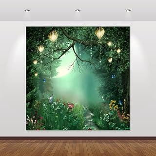 Spring Enchanted Forest Backdrop 10x10ft Garden Background | Mushroom Wonderland Woodland Garden Background Baby Princess Birthday Party Wedding Banner Decoration