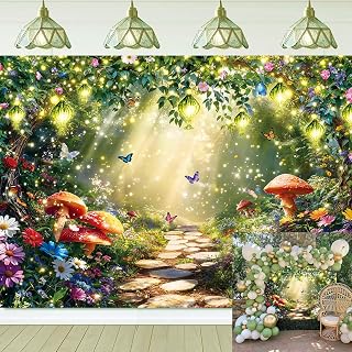 Spring Enchanted Forest Photography Backdrop 8x6FT Garden Floral Butterfly Wonderland Fairy Tale Background Kids Spring Party Decorations Photo Props