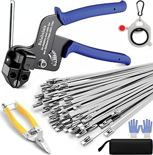Stainless Steel Cable Tie Gun Kit, 400pcs Metal Zip Ties (8" 11.8"), Self-Locking, UV & Corrosion Resistant Stainless Steel Zip Ties, for Fence, Exhaust Pipe, Chicken Coop, Farm Use