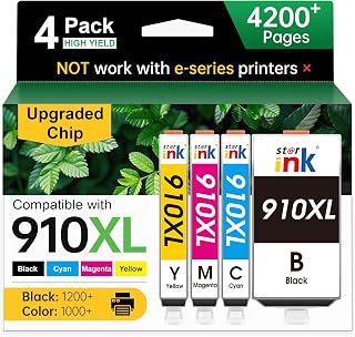Starink 910XL Ink Cartridges Replacement for HP Ink 910 XL 910XL 4PK | Work with HP OfficeJet Pro 8020 8010 8025 8030 8035 8015 8022, Smart Chip High Yield Black Cyan Magenta Yellow Combo Pack