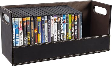 Stock Your Home DVD Storage Box, Movie Shelf Organizer for Blu-Ray, Video Game Cases, CDs, VHS Tape Display Stand, Disc Holder Can Store Up to 28 DVDs, Faux Leather (Espresso)