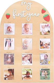 Strawberry Theme Birthday Photo Board - Strawberry Decorations Banner for First Birthday 12 Month Milestone Board,Suitable for Photo Size(2.9 X 3.9 Inches)