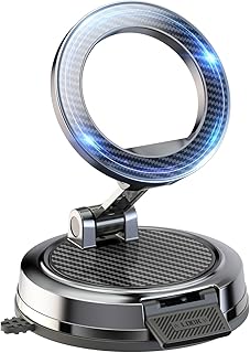 Strong Magnetic Phone Holder for Car & Desk, Compatible with MagSafe, Secure Lock, Universal 360&deg; Rota-Table Car Phone Mount for Dashboard, Glass, Table, Carbon Fiber