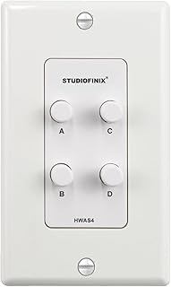 STUDIOFINIX in-Wall 4-Zone A/B/C/D Speaker Selector Switch, 120W Peak Power Per Channel Speaker Controller Box, Controls 4 Pairs of Speakers, Fits Standard Single-Gang Wall Box for Whole-Home Stereo