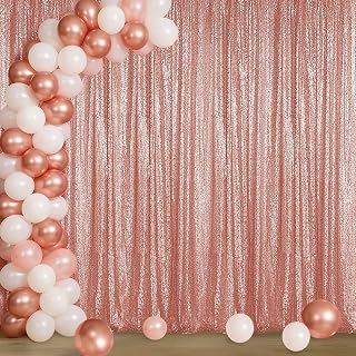 Sugargirl Rose Gold Sequin Backdrop Curtain 4FTx8FT Glitter Rose Gold Background Drapes Sparkle Photography Backdrop for Party Wedding Birthday Wall Decoration(2 Panels)