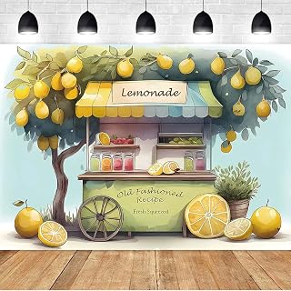Summer Fruit Lemon Stand Market Photography Backdrop Fresh Lemons Backdrops Farmer's Market Lemon Shop Background Yellow Lemon Tree Kids Birthday Party Backdrops (7x5 Feet)