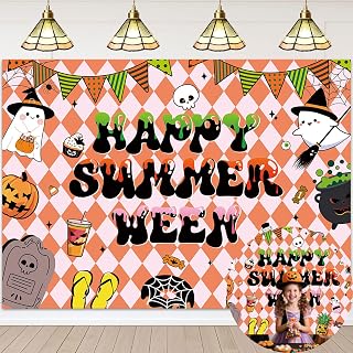 Summerween Banner Backdrop 7x5FT Summer Halloween Photography Background Halloween in Summer Decor for Boy Girl Summerween Party Decorations Photo Props