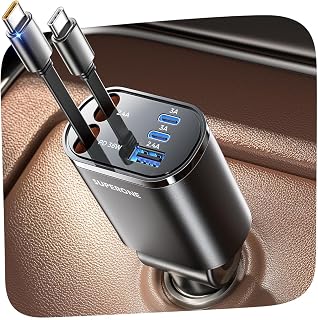SUPERONE 5 in 1 Retractable Car Charger with Dual Type C Cables