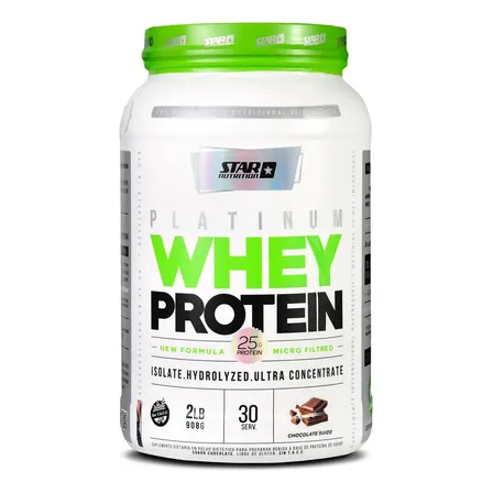 Suplemento en Polvo Star Nutrition Platinum Whey Protein Sabor Chocolate Suizo en Pote de 908g